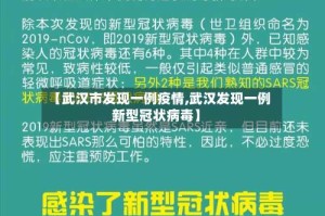 【武汉市发现一例疫情,武汉发现一例新型冠状病毒】